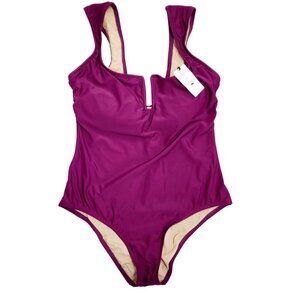 Shade & Shore Purple One-Piece Swimsuit Keyhole Neckline Size L Coverage